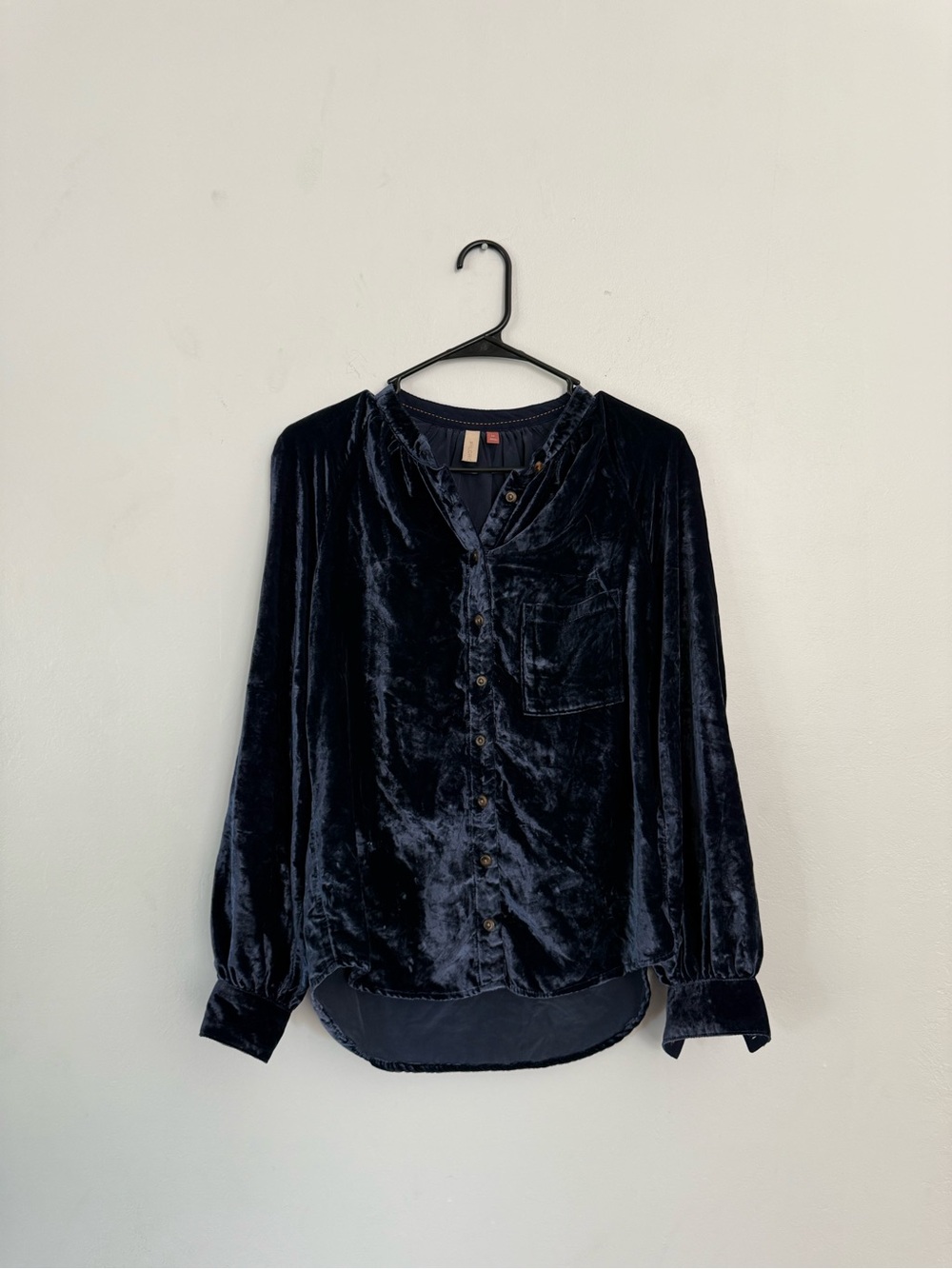 Pilcro Velvet Button-Front Shirt - Navy